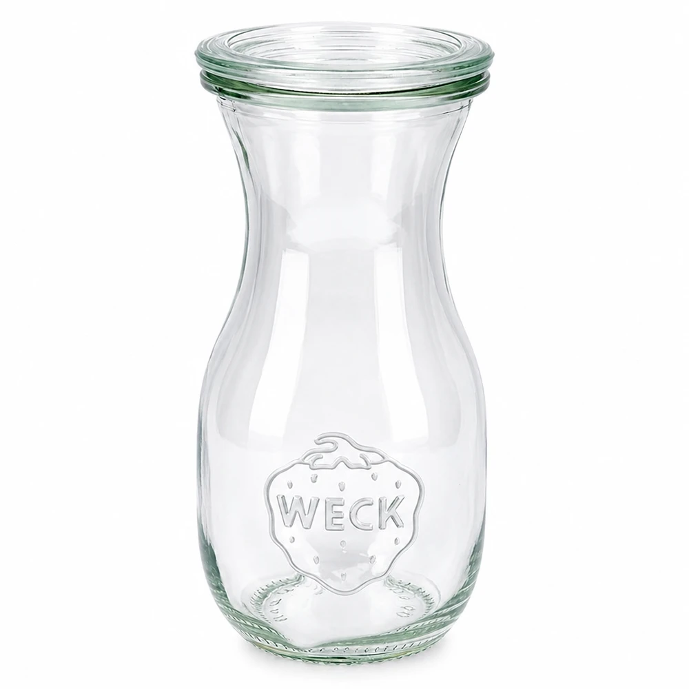 WECK Bouteille de jus de fruits 290ml en verre avec couvercle en verre RR60 transparent avec logo Weck pour jus de fruits et boissons