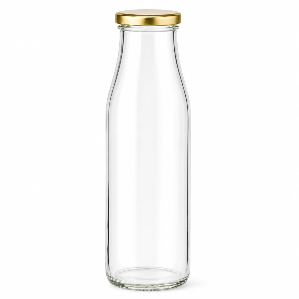 Bouteille en verre de 500ml avec couvercle doré BasicSeal vide transparent pour boissons lait jus certifié UN