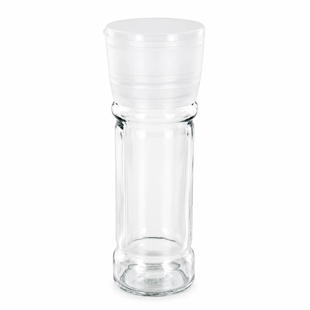 Pot à sel/épices 100 ml avec moulin Vario blanc Pot à sel transparent avec moulin blanc Vario 100 ml pour épices fraîchement moulues