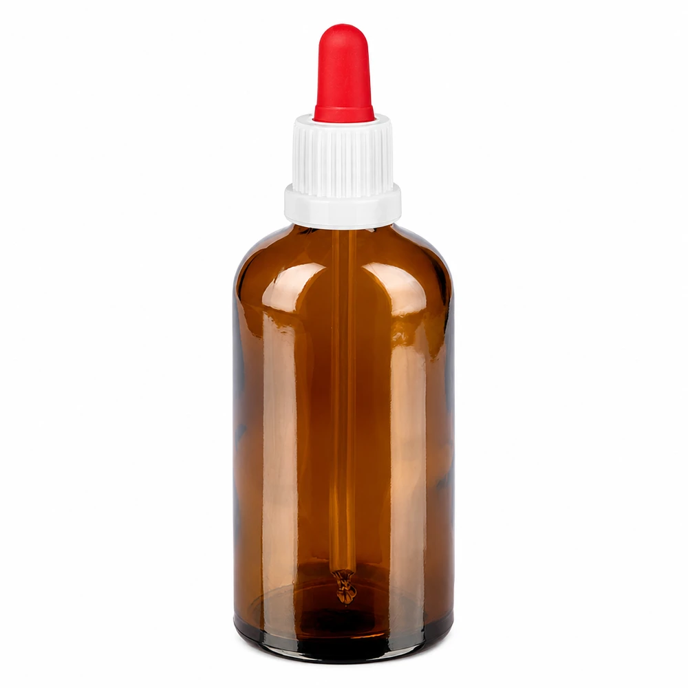 Flacon à pipette 100ml blanc/rouge OV BrownLine UT18/100 Flacon compte-gouttes 100ml brun avec pointe de pipette rouge pour un dosage précis des liquides