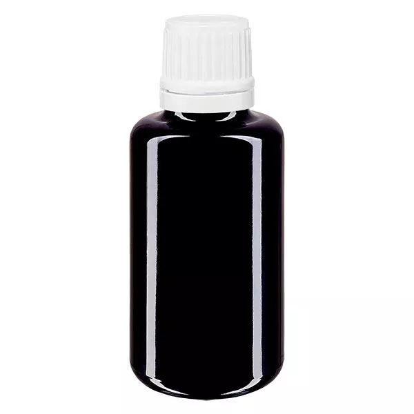Bouteille de pharmacie viol. 30ml V. goutte. 1.2mm blanc OV Bouteille de pharmacie viol. 30ml V. goutte. 1.2mm blanc OV