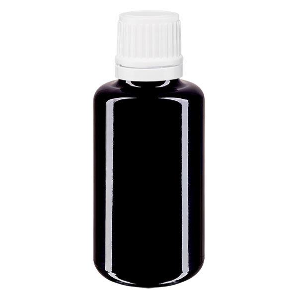 Bouteille de pharmacie viol. 30ml V. goutte. 1.2mm blanc OV Bouteille de pharmacie viol. 30ml V. goutte. 1.2mm blanc OV