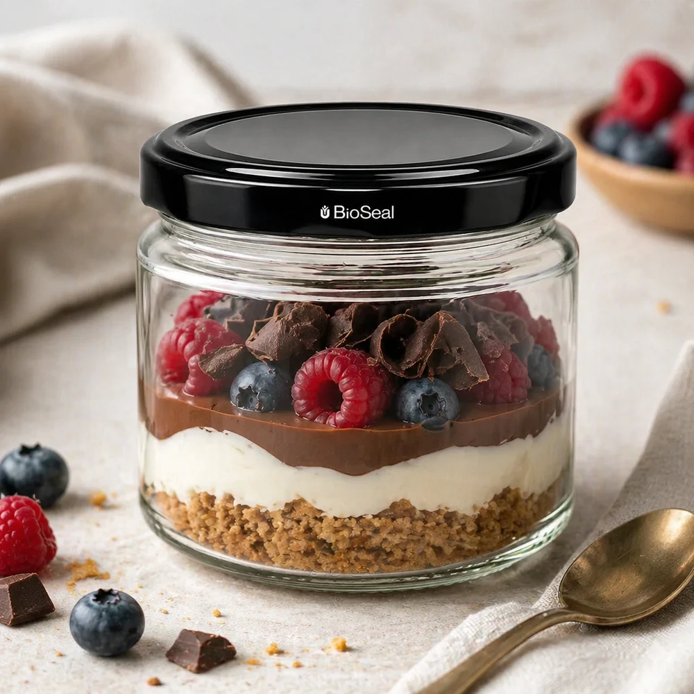330ml Verre rond avec couvercle BioSeal noir UNiTWIST