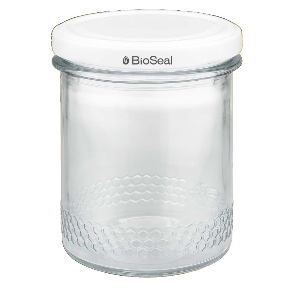 Pot à miel 560 g avec couvercle blanc BioSeal UNiTWIST