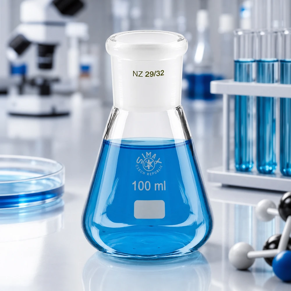 Erlenmeyer 100 ml col large, verre borosilicate avec rodage normalisé 29/32 Erlenmeyer 100 ml col large, verre borosilicate avec rodage normalisé 29/32