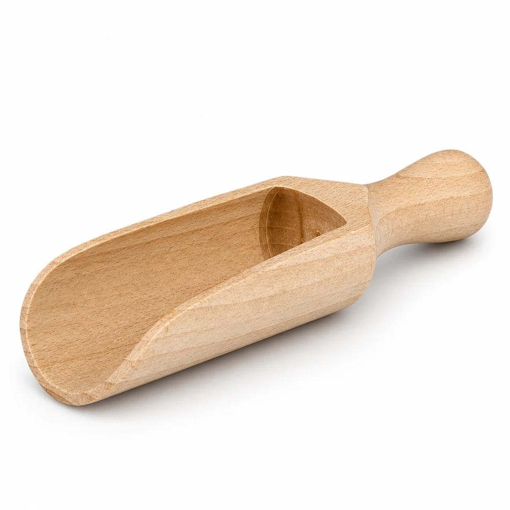 Pelle en bois M 14cm Vue simple avec veines de bois visibles et poignée ergonomique pour une prise en main optimale