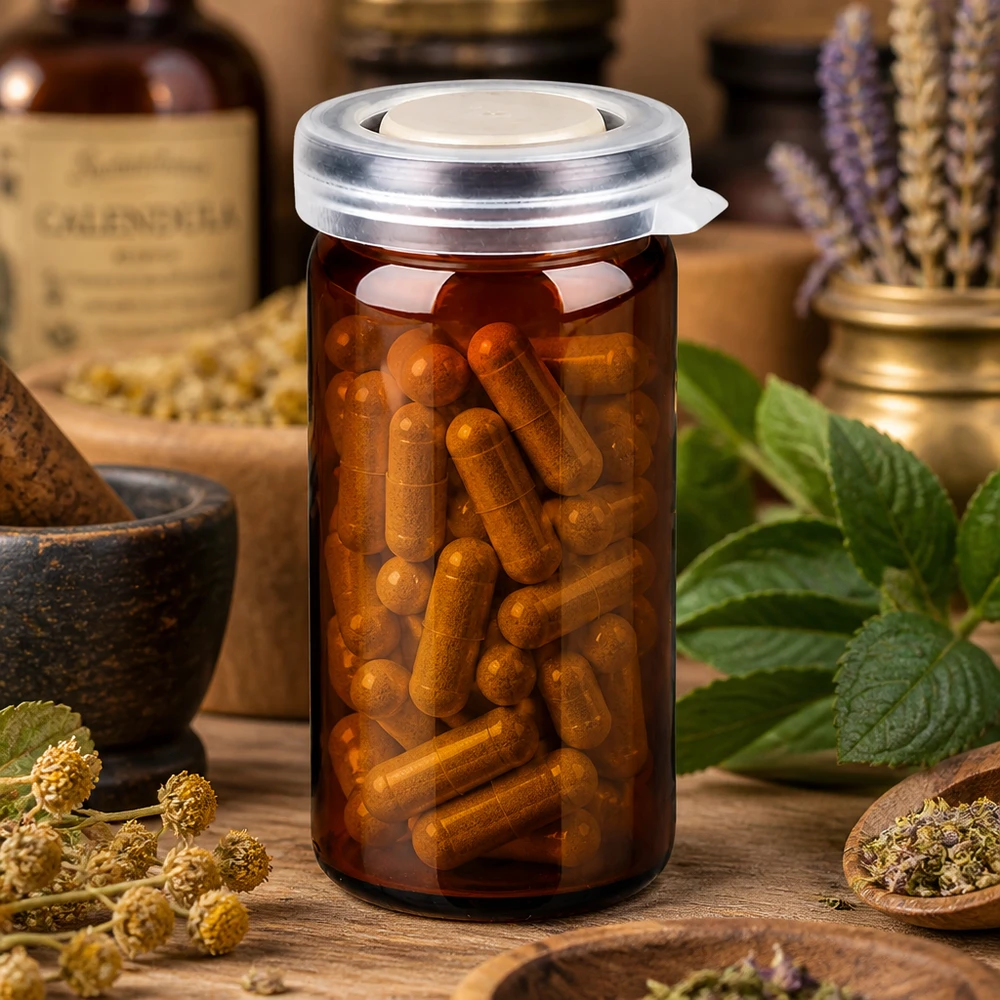 Pot à comprimés 10 ml ambré, avec bouchon à déclic Flacon à bord roulé de 10 ml en verre ambré, destiné à la conservation de remèdes à base de plantes, avec couvercle en plastique