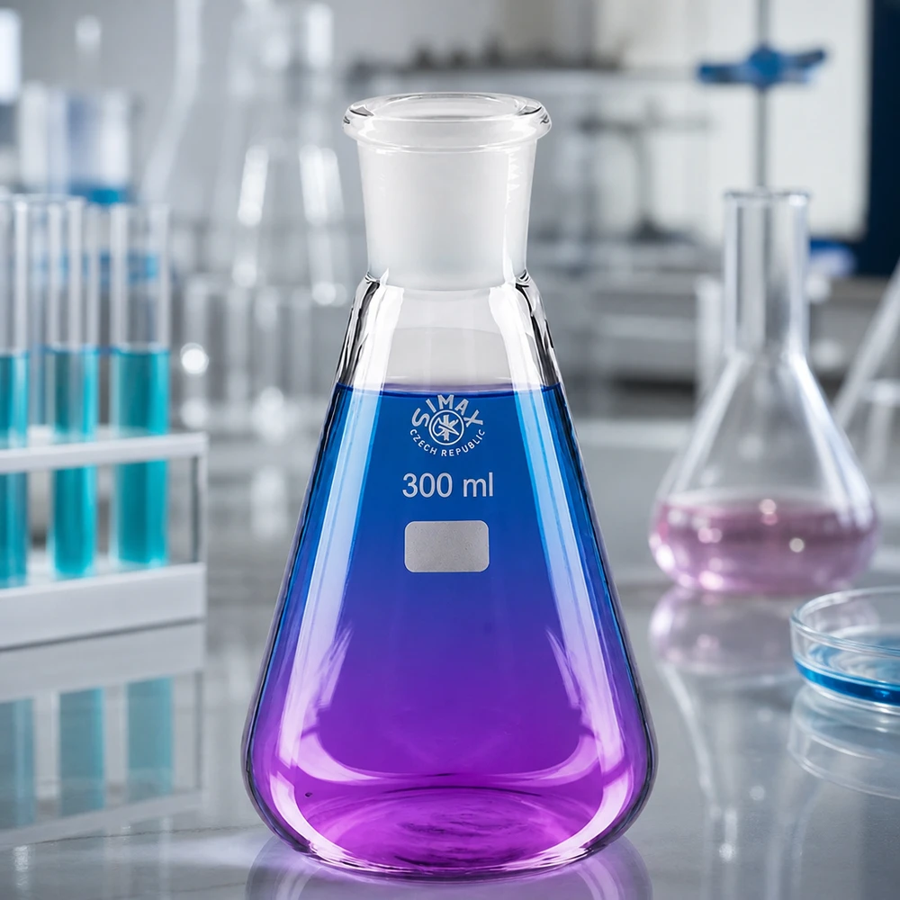 Erlenmeyer 300 ml col étroit, verre borosilicate avec rodage normalisé 29/32 Fiole erlenmeyer de haute qualité 300ml avec rodage standardisé 29/32 pour les travaux de synthèse