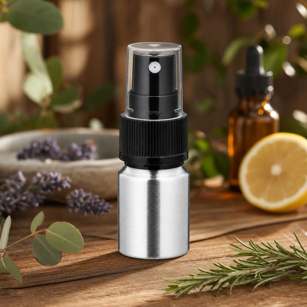 Bouteille en aluminium poncé 10 ml, avec vaporisateur à pompe noir Bouteille de parfum pratique de 10 ml en aluminium - vaporisateur compact pour les voyages