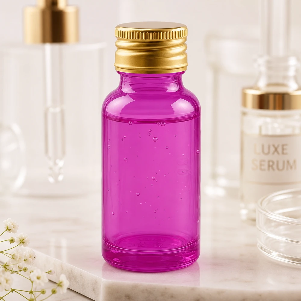 Flacon 20ml 11mm bouchon à vis alu-or standard PurpleLine. UT18/20 Elégant flacon de 20ml en verre teinté violet avec bouchon en aluminium premium