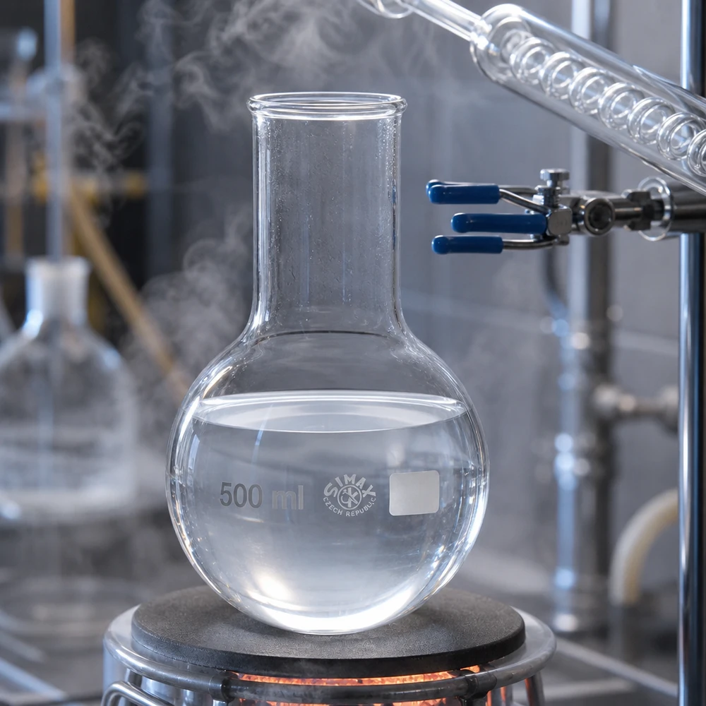 Ballon à fond plat 500ml col large borosilicate avec bord arrondi Ballon rond résistant à la chaleur 500ml à col large pour le chauffage et les processus thermiques en laboratoire