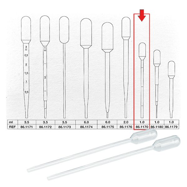 Pipette de transfert, volume nominal : 1 ml, (Lxl) : 115 x 10 mm, Mate