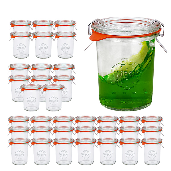 36 pots en verre Weck de 160 ml avec 36 couvercles en verre