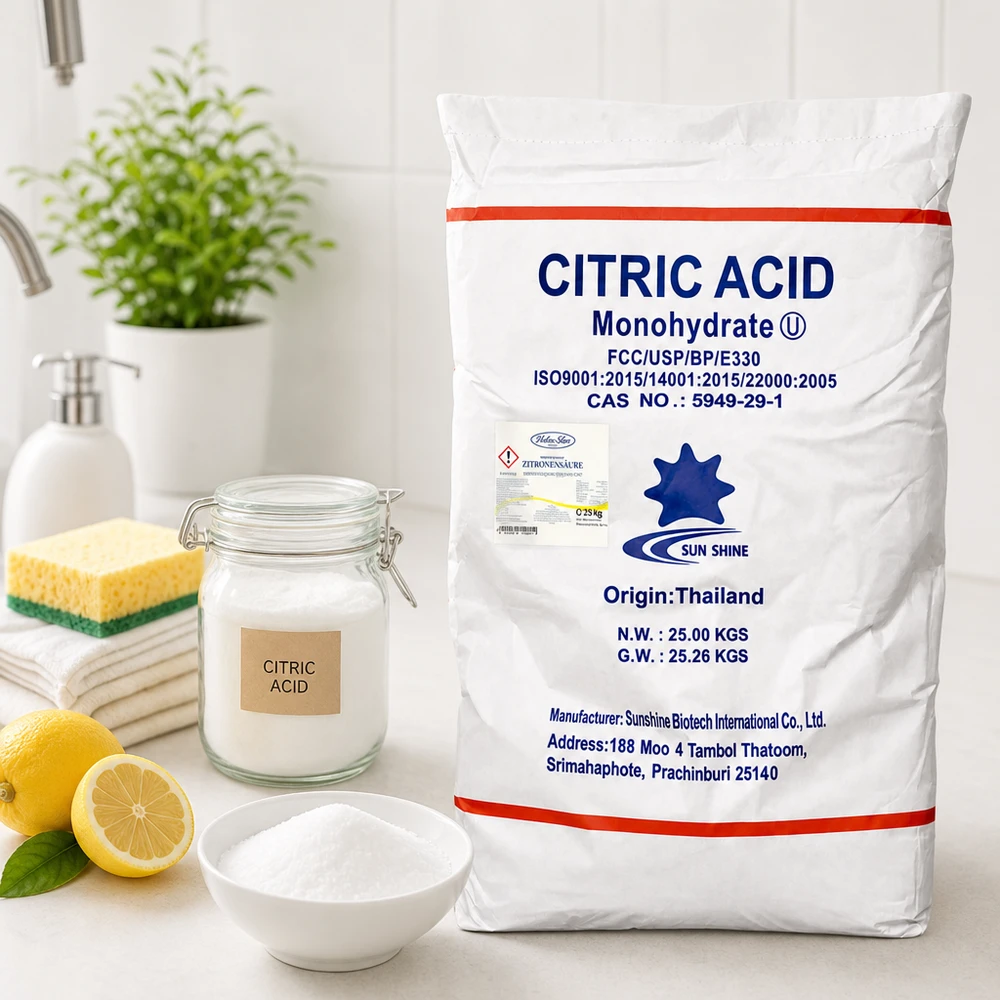 Acide citrique premium E330 25kg bidon grand de SunShine Biotech - additif alimentaire de Thaïlande