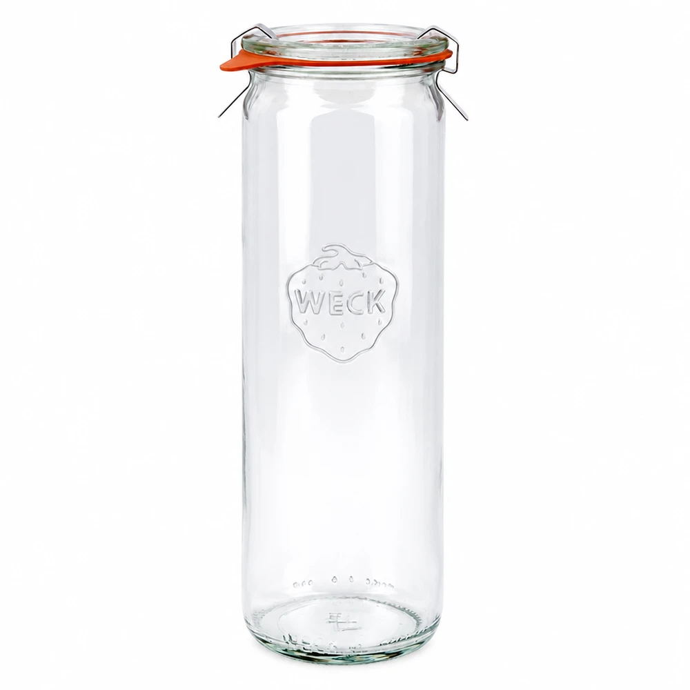 WECK Pot cylindrique 600ml RR60 avec couvercle en verre et anneau en caoutchouc transparent vide debout