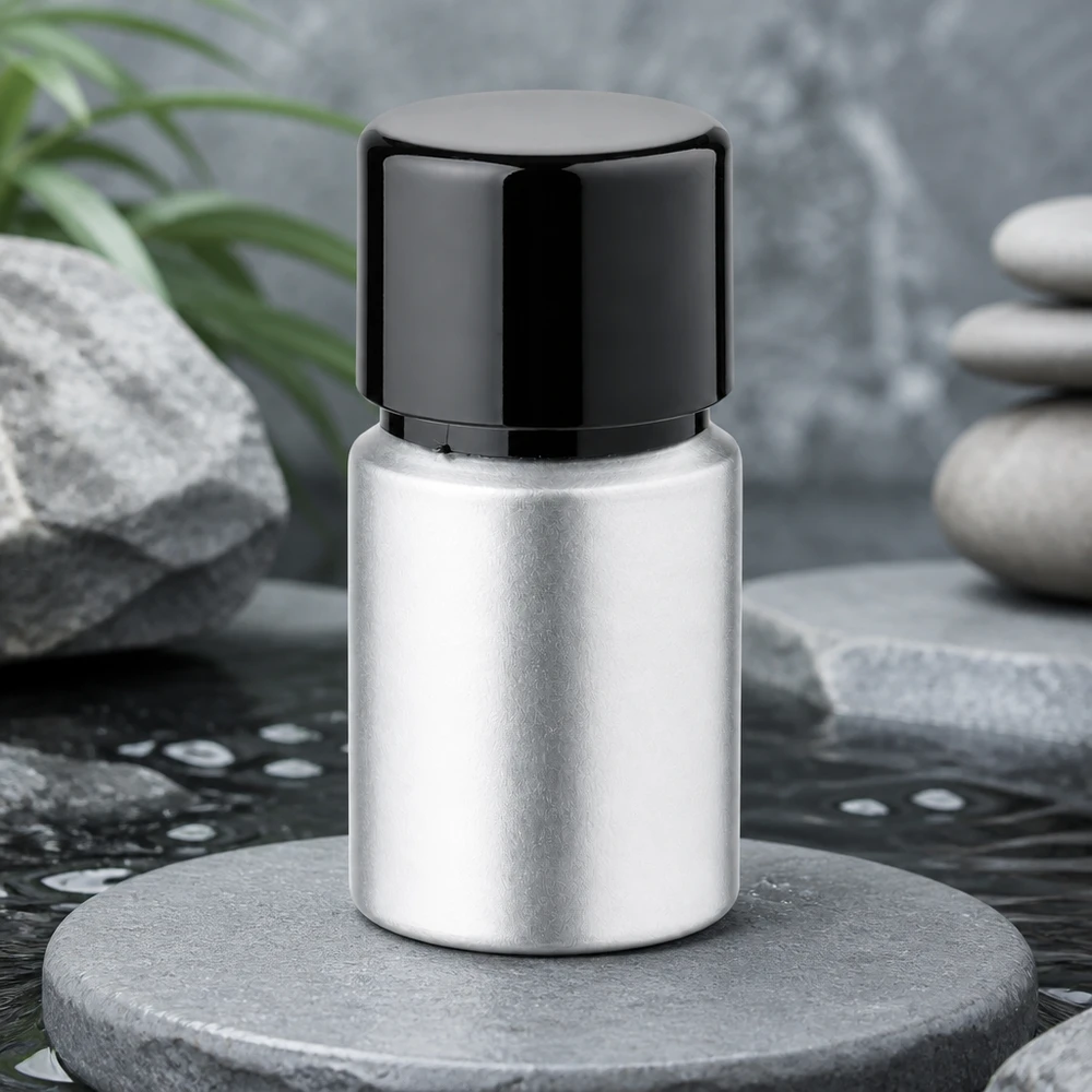 Bouteille en aluminium teinté 10 ml, avec bouchon à vis noir et joint conique Flacon en aluminium rechargeable de 10 ml avec finition décapée - solution d'emballage écologique pour les liquides