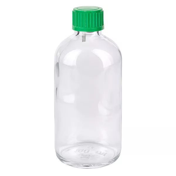 100ml Fl. goutte 0.8mm vert STD ClearLine UT18/100 Flacon compte-gouttes de 100 ml en verre transparent avec bouchon à vis vert ClearLine UT18