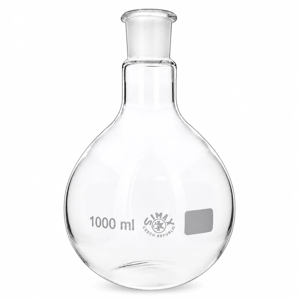 Ballon à fond plat 1000 ml à col large, en verre borosilicate avec rodage normalisé 29/32 Ballon de laboratoire 1000ml en verre résistant à la chaleur, forme bulbeuse avec rodage standard 29/32