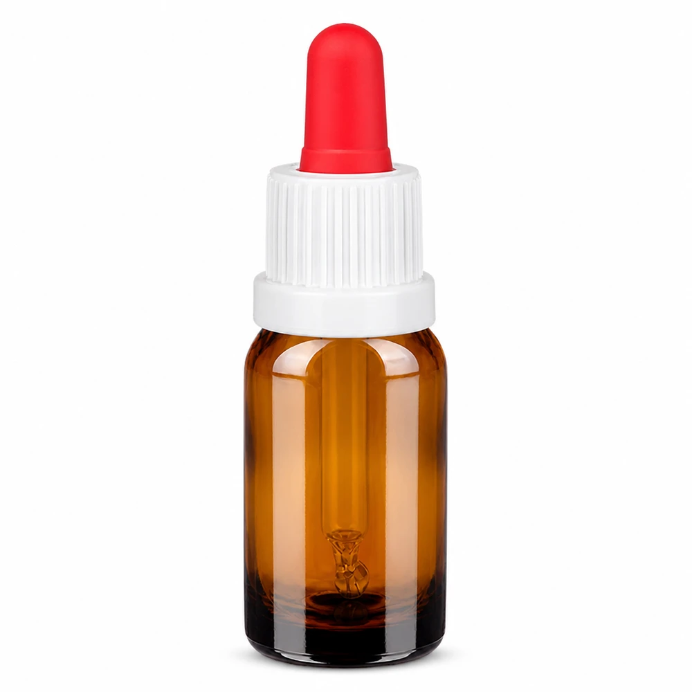 10ml flacon à pipette blanc/rouge OV BrownLine UT18/10 Flacon à pipette de 10 ml en verre brun avec bouchon blanc et compte-gouttes rouge pour un dosage précis