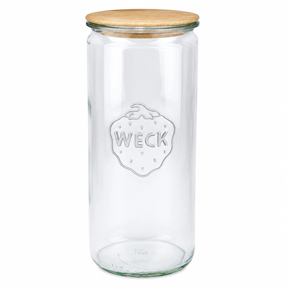 1040ml bocal cylindrique WECK RR80 avec couvercle en bois WECK Bocal cylindrique 1040ml avec couvercle en bois RR80 Bocal à provisions transparent pour la cuisine Conservation