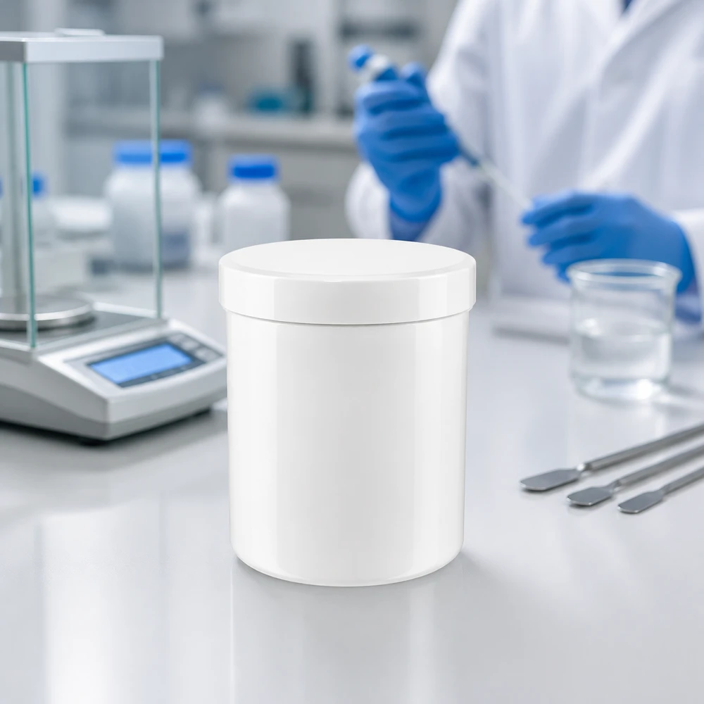Pot en plastique blanc de 300 g avec couvercle plat, destiné aux pharmacies, aux salons de beauté et aux entreprises pharmaceutiques