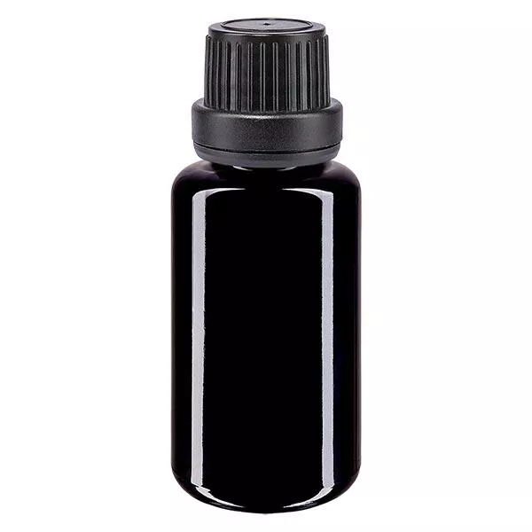 Bouteille de pharmacie viol. 20ml vissée noir étanche OV Bouteille de pharmacie viol. 20ml vissée noir étanche OV