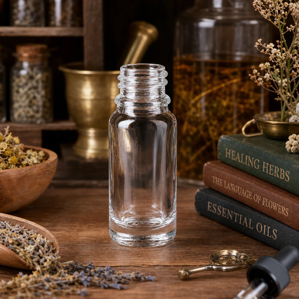 Flacon compte-gouttes 10 ml DIN18 - verre clair Bouteille de pharmacie ApoGlas de 10ml en version transparente parfaite pour les extraits d'herbes et les remèdes naturels