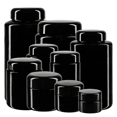 Pots en verre violet (verre Miron)