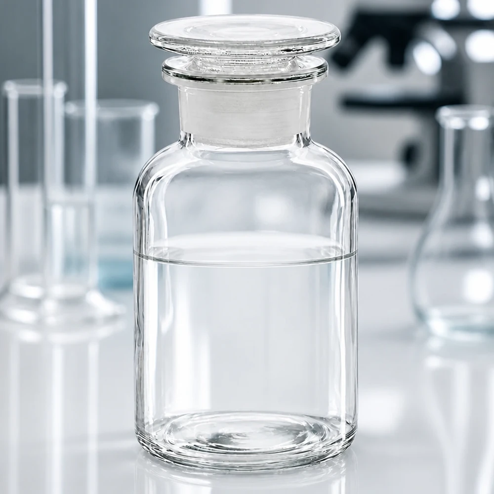 Flacon pharmaceutique 250 ml col large + bouchon verre clair Flacon de pharmacie à col large, 250 ml, transparent, avec bouchon plat en verre, adapté aux réactifs