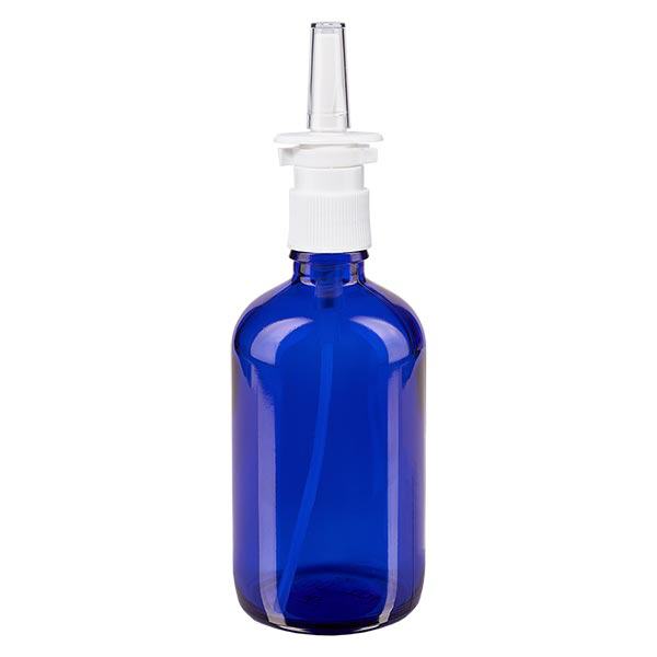 Flacon de pharmacie bleu 100ml vaporisateur nasal blanc standard
