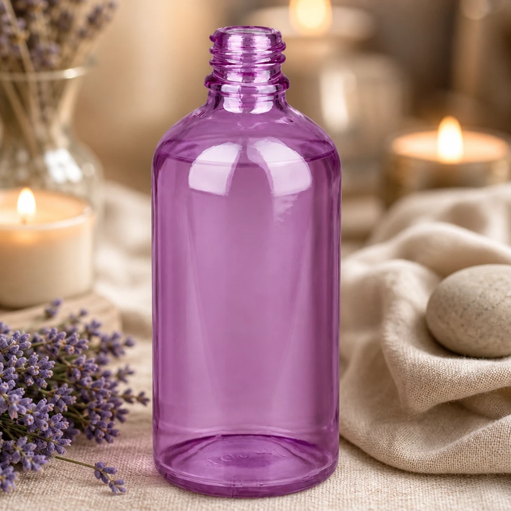 Bouteille à pharmacie de 100ml PurpleLine UT18/100 UNiTWIST Bouteille en verre décorative de 100 ml, aspect Purple Line, idéale pour le bricolage cosmétique et les produits naturels.