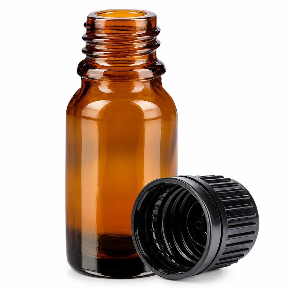 Flacon 10ml 11mm SV noir OV BrownLine UT18/10 Petit flacon en verre brun de 10 ml avec bouchon noir cannelé pour une protection contre les UV et un stockage sûr