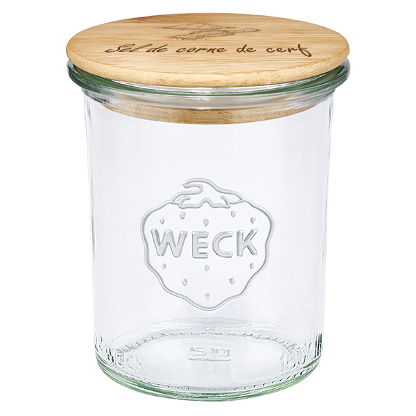 Couvercles en bois « Sel de corne de cerf » avec verre WECK 160 Couvercles en bois « Sel de corne de cerf » avec verre WECK 160