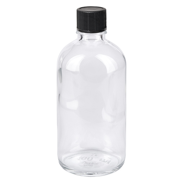 100ml compte-gouttes. 1mm noir STD ClearLine UT18/100 Flacon en verre transparent de 100 ml avec bouchon à vis noir, flacon compte-gouttes ClearLine UT18