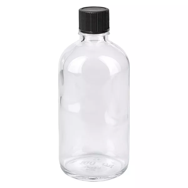 100ml compte-gouttes. 1mm noir STD ClearLine UT18/100 Flacon en verre transparent de 100 ml avec bouchon à vis noir, flacon compte-gouttes ClearLine UT18
