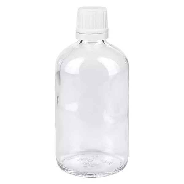 Flacon de pharmacie clair 100ml bouchon vissable blancbouchon inviolabilité