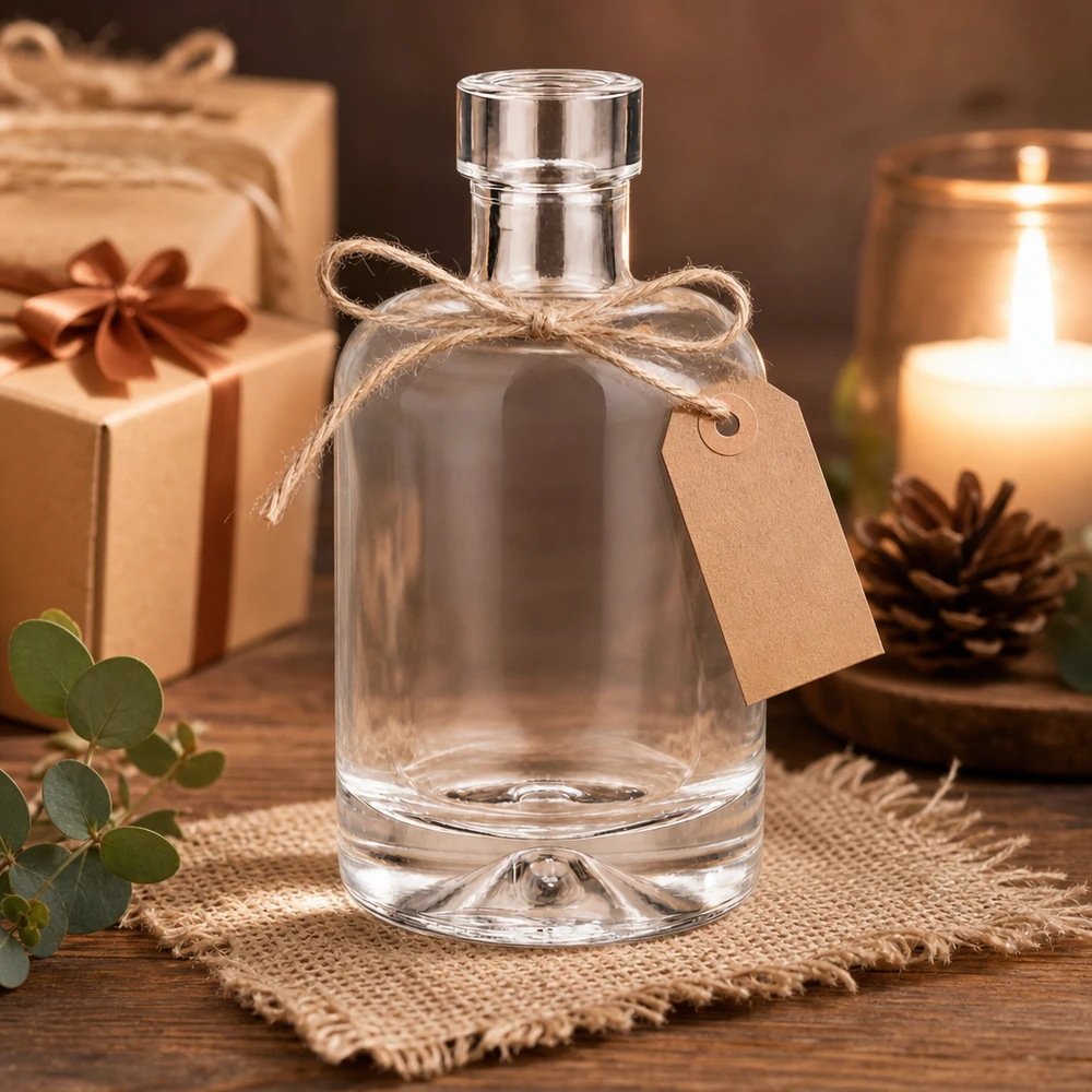 Flacon en verre 50 ml « 50ml Glasflasche "Amelie" ohne Verschluss UNiTWIST » sans bouchon UNiTWIST® 50ml flacon en verre Amelie vide avec décoration cadeau et bougie montre présentation noble comme emballage cadeau