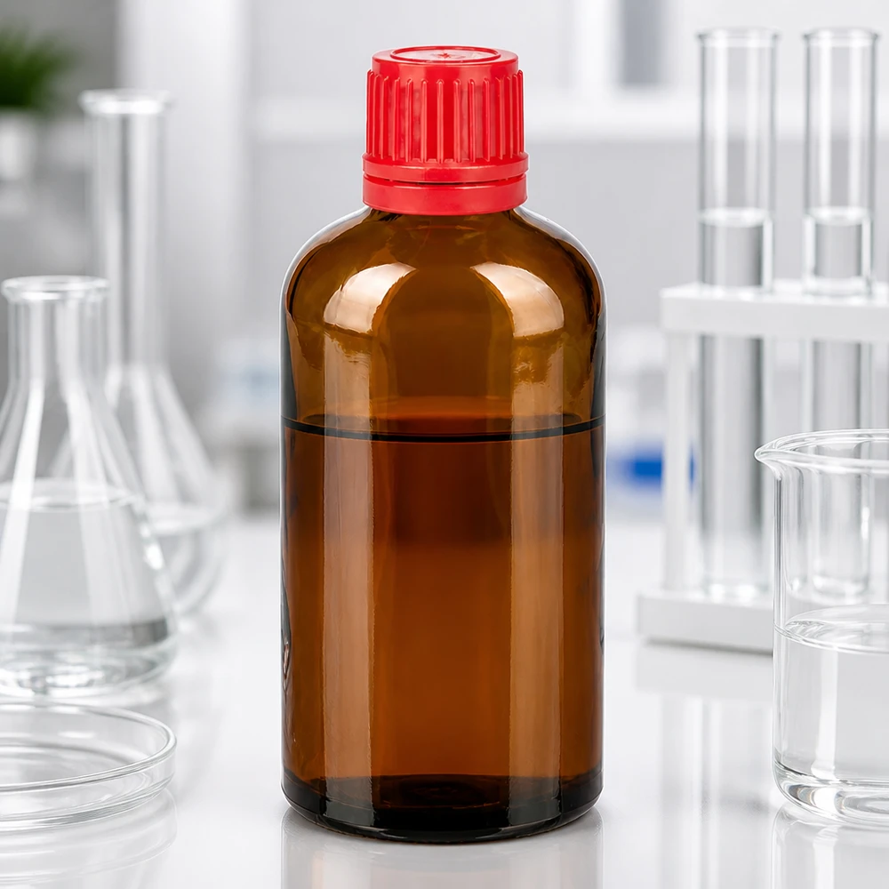 Flacon 100ml 11mm SV rouge OV BrownLine UT18/100 Bouteille en verre ambrée de 100 ml avec bouchon rouge - protection optimale contre la lumière pour les substances actives