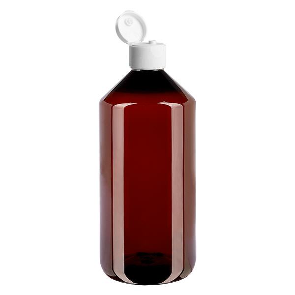 Bouteille PET 1000ml avec bouchon à charnière blanc Bouteille PET 1000ml avec bouchon à charnière blanc