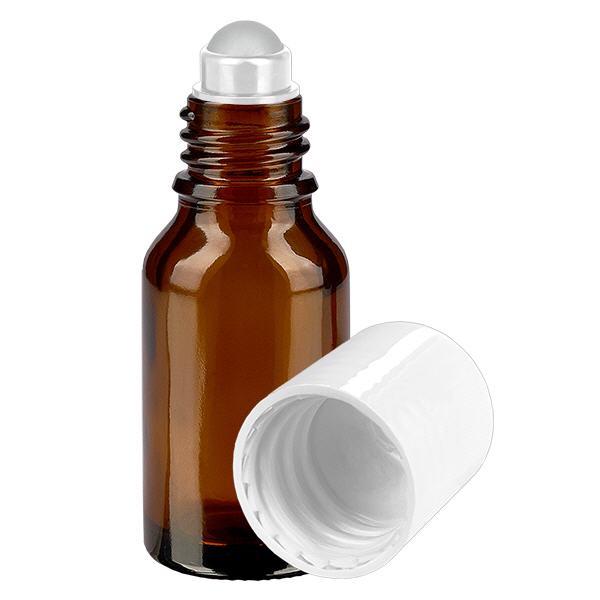 Flacon de pharmacie brun 15ml Roll-On bouchon blanc