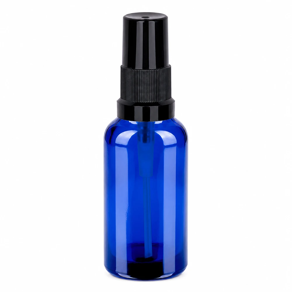 Vaporisateur 30ml noir STD BlueLine UT18/30 Petit vaporisateur de 30 ml en verre bleu idéal pour les voyages et les déplacements