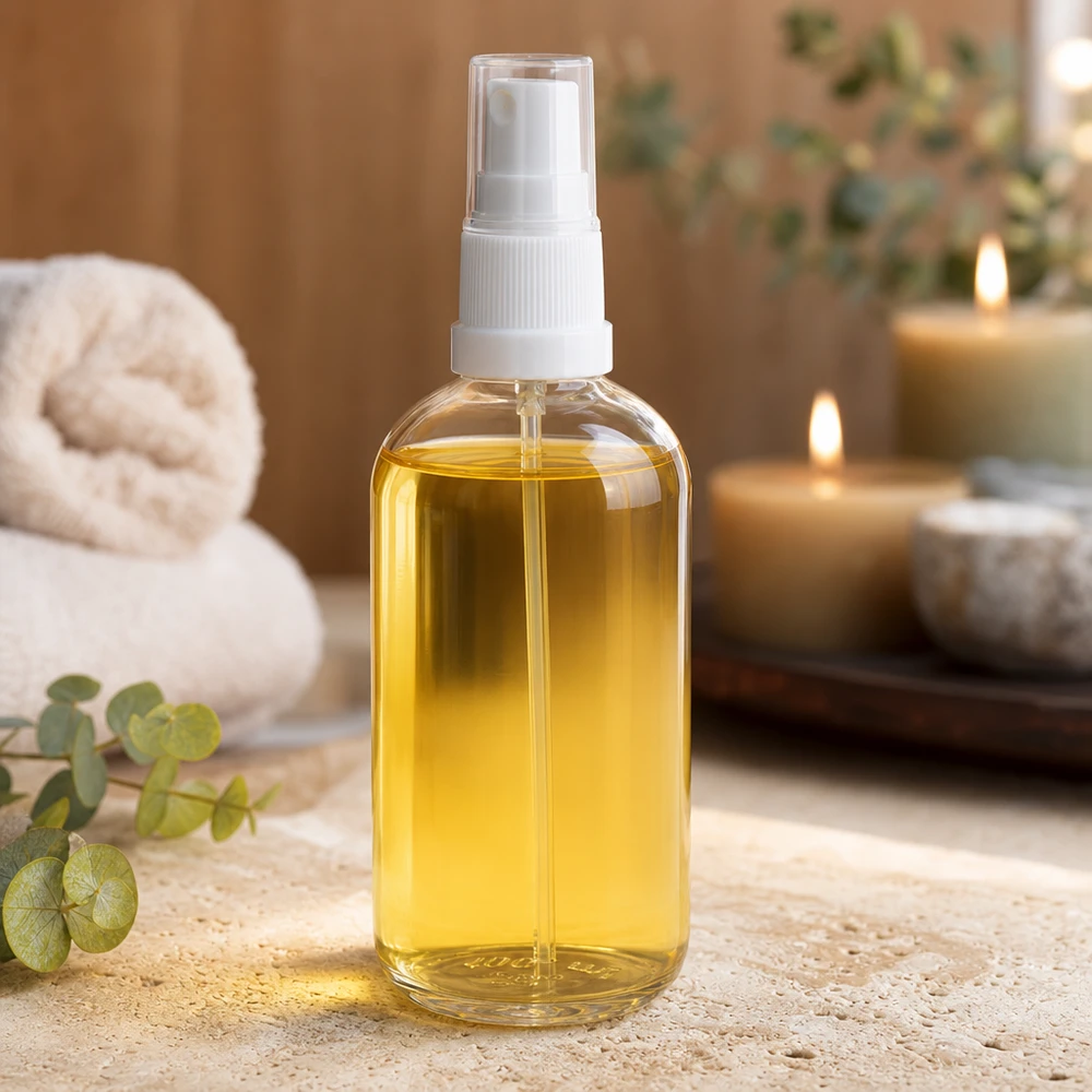 Flacon en verre ClearLine UT18 de 100 ml avec vaporisateur blanc, huile de bien-être Spa Ambiente