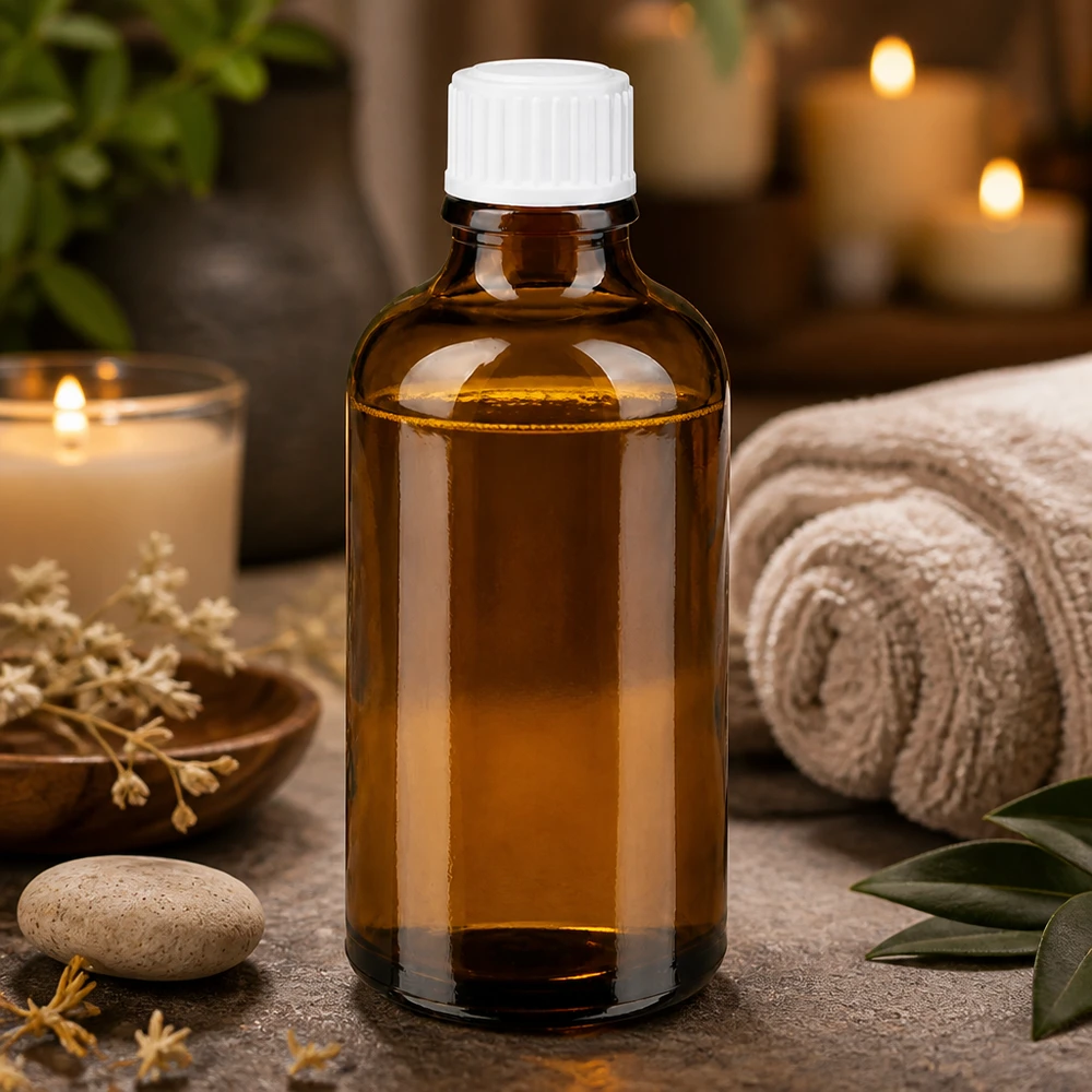 Flacon de pharmacie brun 50ml bouchon à vis blanc Flacon de pharmacie en verre ambré de 50 ml, idéal pour les huiles de massage et les soins d'aromathérapie