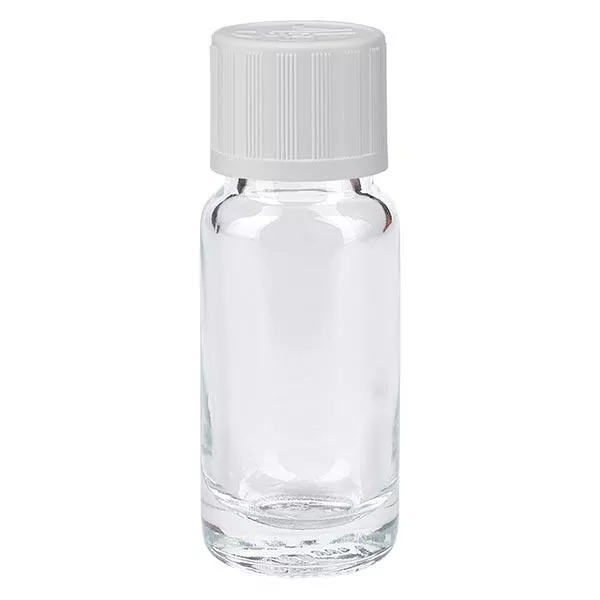 Flacon de pharmacie clair 10ml bouchon vissable blanc sécurité enfant bouchon std