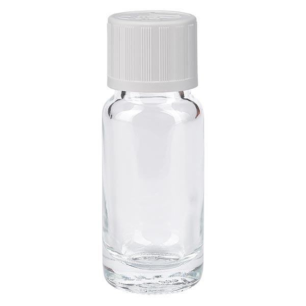 Flacon de pharmacie clair 10ml bouchon vissable blanc sécurité enfant bouchon std