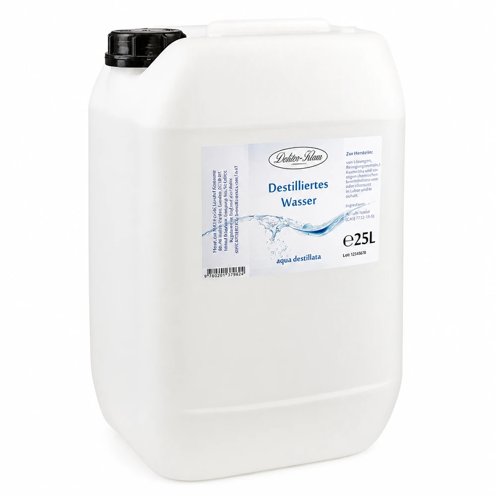 25L d'eau distillée Doktor-Klaus en bidon plastique blanc pour de multiples applications