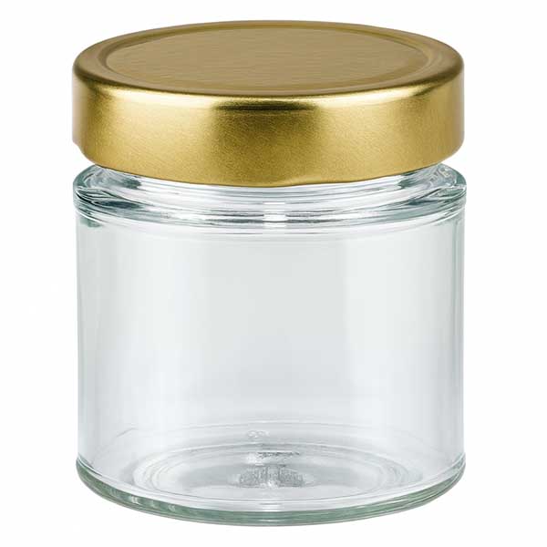 154ml Verre rond avec couvercle BasicSeal or UNiTWIST Pot rond 154ml avec couvercle doré BasicSeal transparent vide Pot à confiture Miel Pot de conservation
