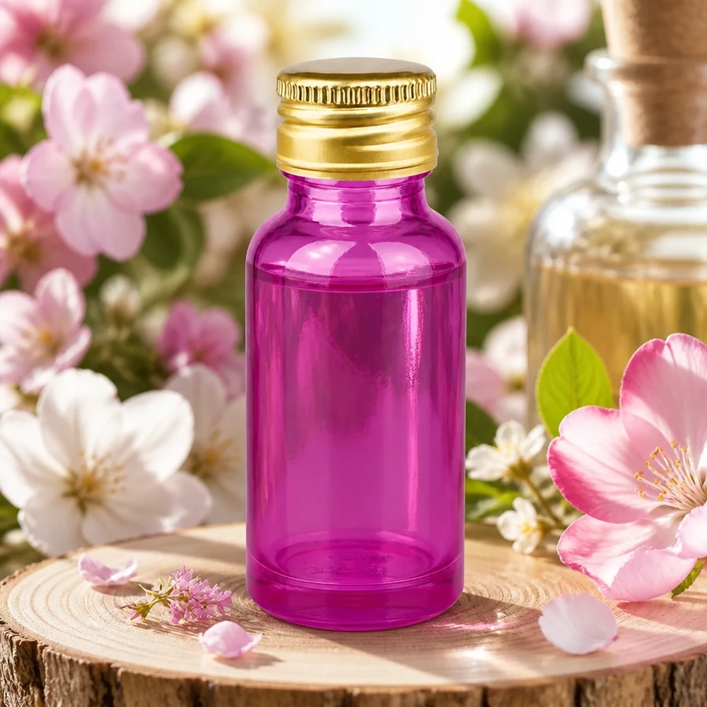 Flacon 20ml 11mm bouchon à vis alu-or standard PurpleLine. UT18/20 Bouteille de pharmacie de 20 ml en violet avec bouchon en aluminium robuste pour un stockage sûr du produit