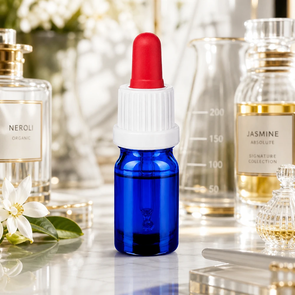 Flacon à pipette 5ml blanc/rouge OV BlueLine UT18/5 Elégant flacon compte-gouttes de 5ml bleu cobalt avec fonction de dosage précis pour la routine beauté