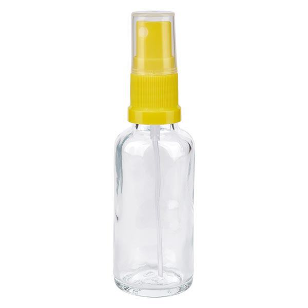 Flacon de pharmacie transparent 30ml embout spray jaune
